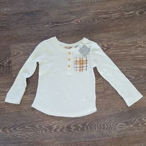 NWT Cream Size 3T Long Sleeve Tee with Plaid Pocket Tahari